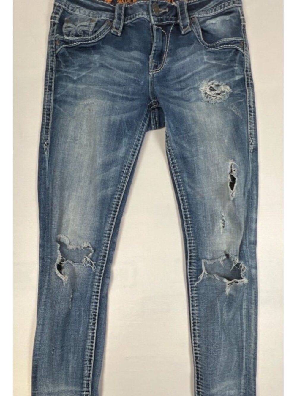 Rock Revival Juleen Mid-Rise Ankle Skinny Jeans Women 26 Distressed Dark Wash